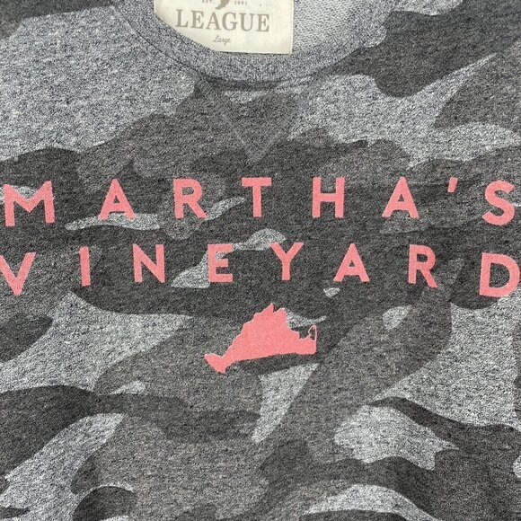 League Martha's Vineyard Sweatshirt High Low Long Sleeve Grey Camo Print Large - Picture 3 of 9